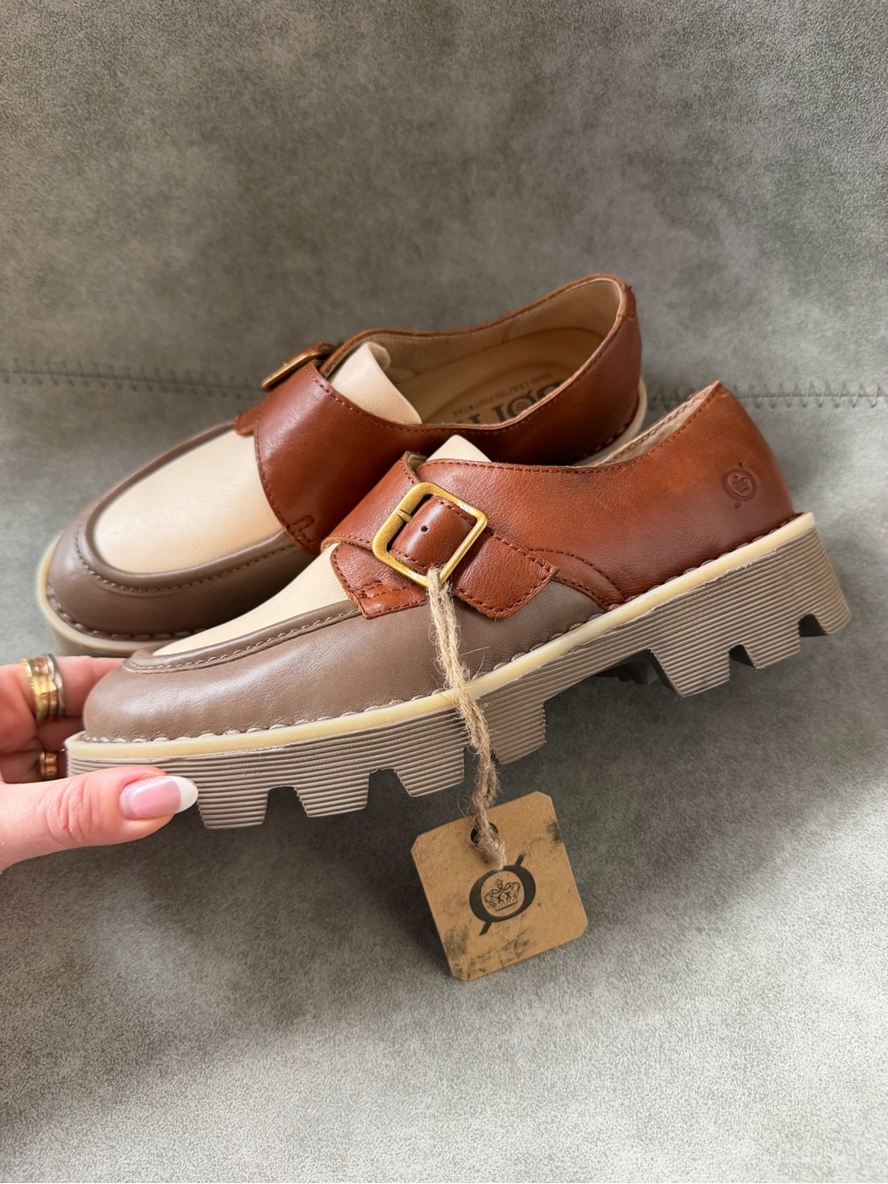 NWT Born Sammi Leather Monk Strap Lugged Platform Loafers Sz 6,5 - Picture 14 of 16